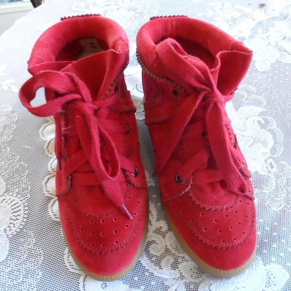 New Isabel Marant Raspberry Bobby Suede Leather Sneakers SIze 37 - Picture 6 of 15